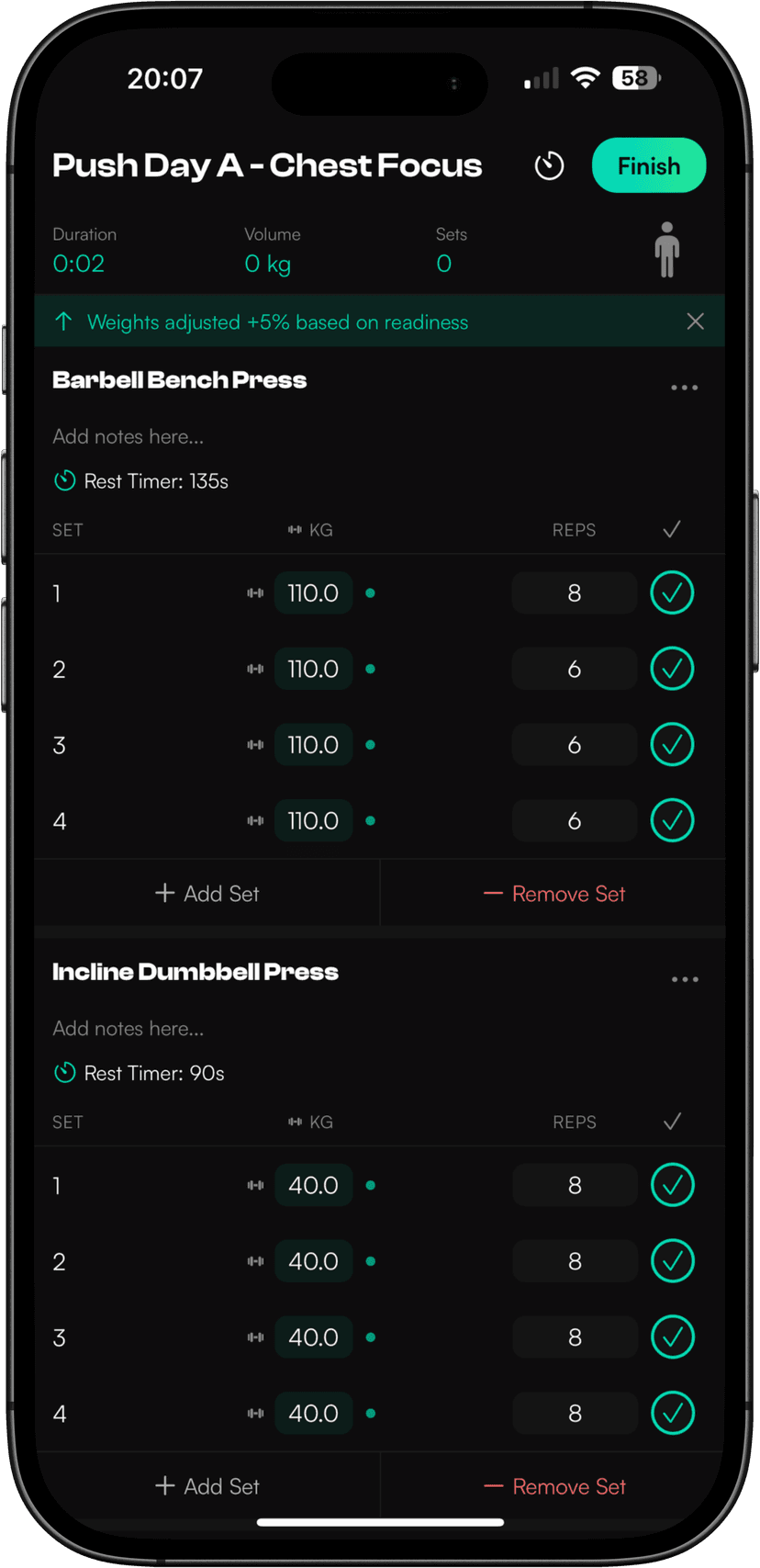 NATE app live workout screen