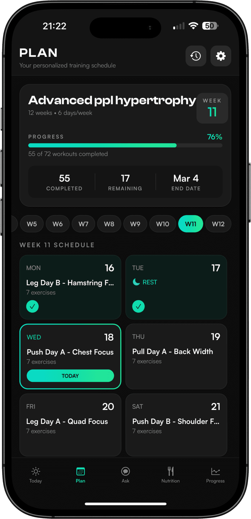NATE app weekly plan screen